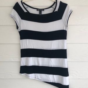 INC asymmetrical black/white stripe shirt